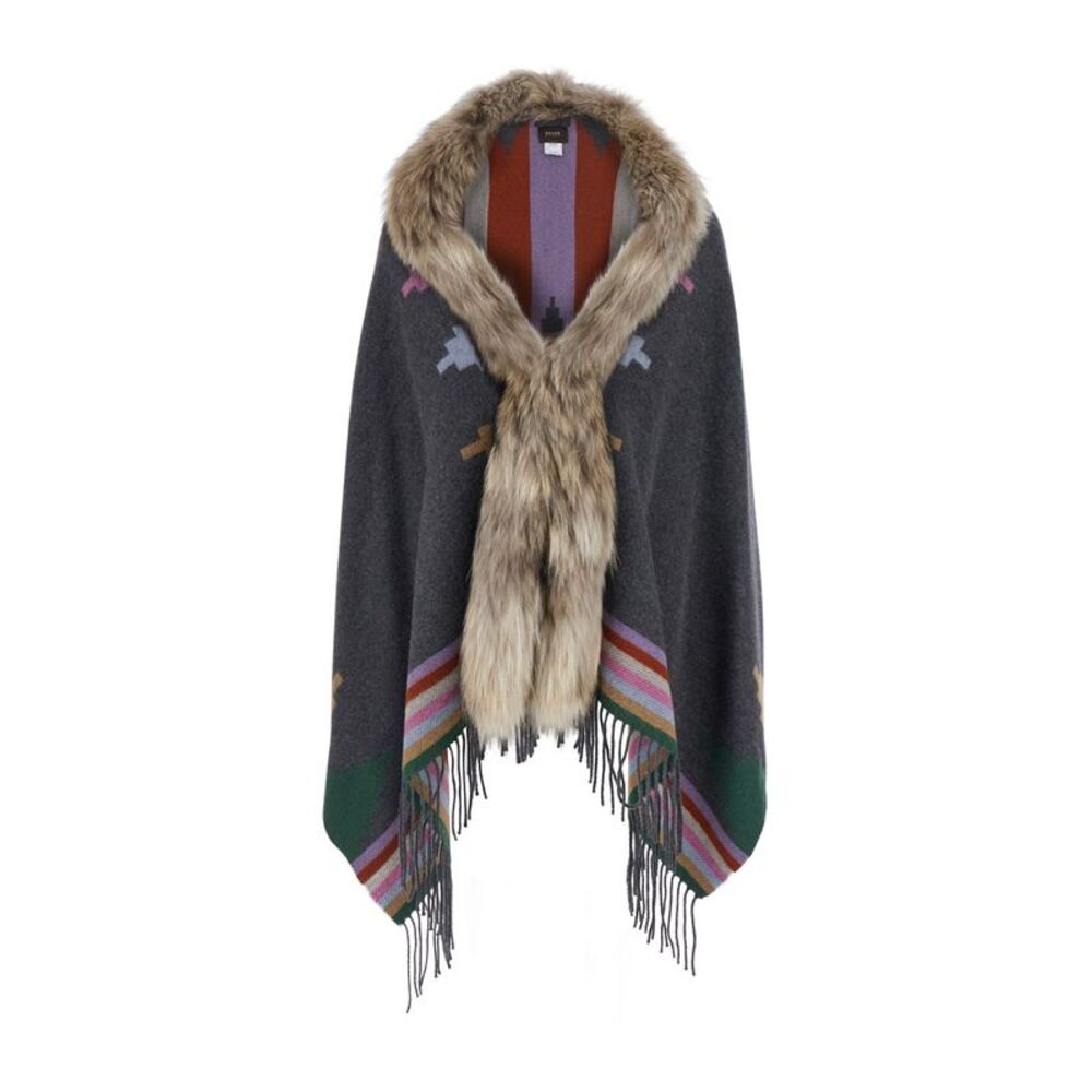 Bazar Deluxe Women Navajo Shawl With Eco-Fur In Gray For Women